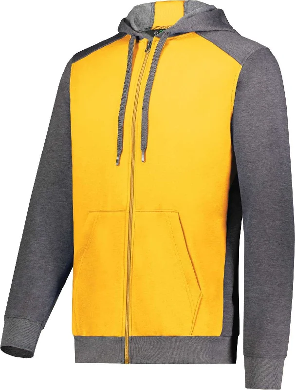 Hoodie for Camping Trips-Augusta 6899 Three-Season Fleece Full Zip Hoodie - Gold Carbon Heather