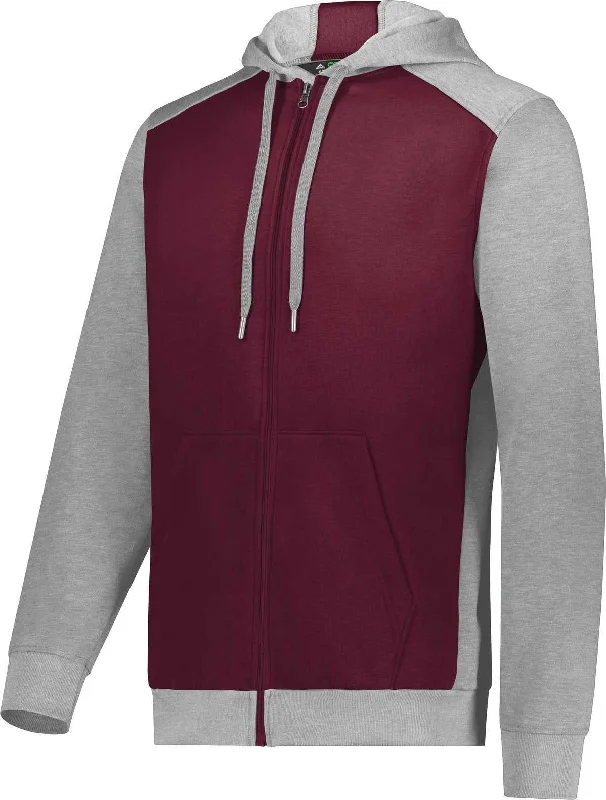 Hoodie for Traveling-Augusta 6899 Three-Season Fleece Full Zip Hoodie - Maroon Gray Heather