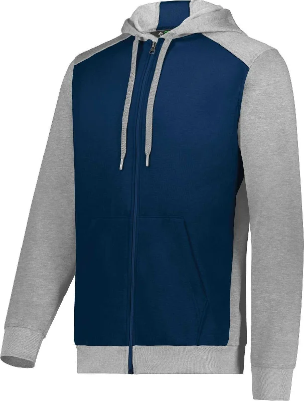 Hoodie for Hiking and Adventure-Augusta 6899 Three-Season Fleece Full Zip Hoodie - Navy Gray Heather