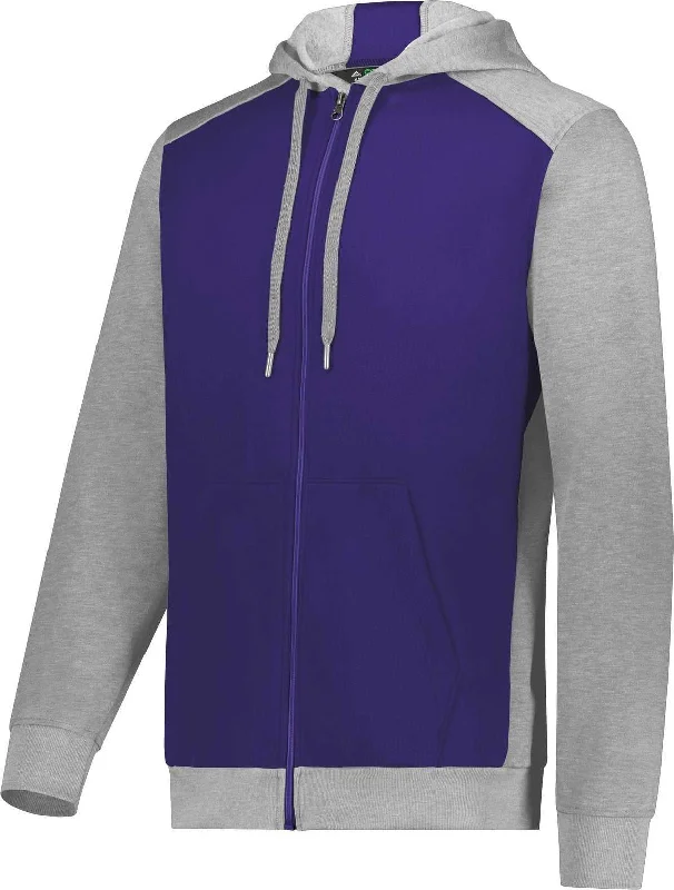 Hoodie for School Spirit-Augusta 6899 Three-Season Fleece Full Zip Hoodie - Purple Gray Heather