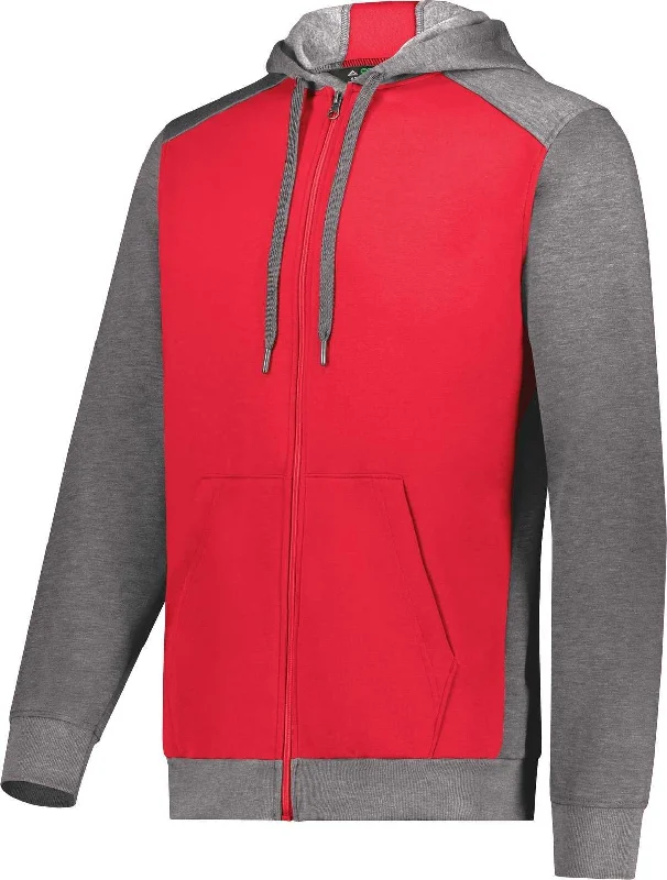 Hoodie with Team Logo-Augusta 6899 Three-Season Fleece Full Zip Hoodie - Scarlet Carbon Heather