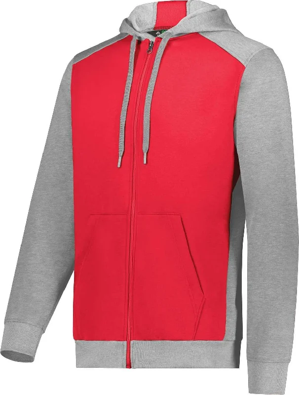 Hoodie for Baseball Fans-Augusta 6899 Three-Season Fleece Full Zip Hoodie - Scarlet Gray Heather