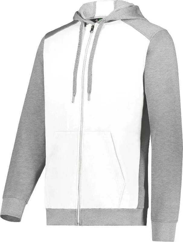 Hoodie for Soccer Fans-Augusta 6899 Three-Season Fleece Full Zip Hoodie - White Gray Heather