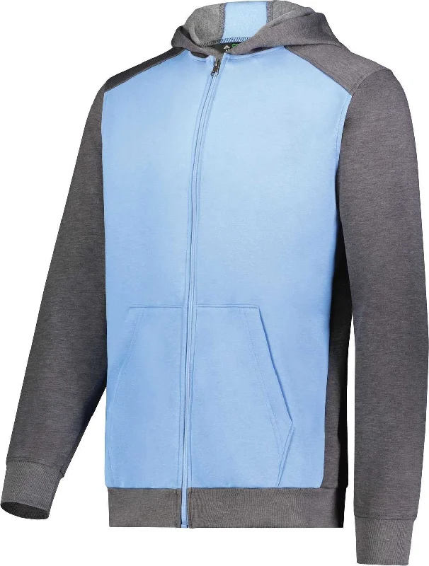 Hoodie for Mother’s Day-Augusta 6900 Youth Three-Season Fleece Full Zip Hoodie - Columbia Blue Carbon Heather