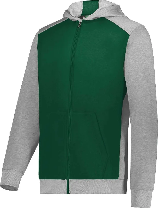 Holiday Hoodie-Augusta 6900 Youth Three-Season Fleece Full Zip Hoodie - Dark Green Gray Heather