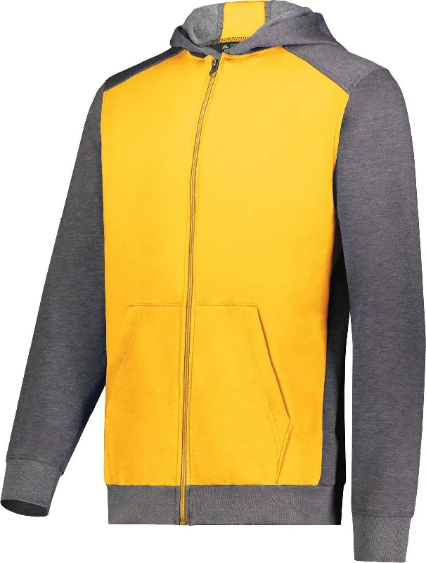 Hoodie for Thanksgiving-Augusta 6900 Youth Three-Season Fleece Full Zip Hoodie - Gold Carbon Heather