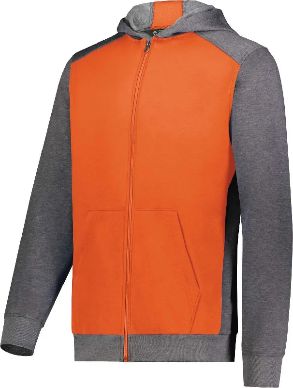 Hoodie for Valentine’s Day-Augusta 6900 Youth Three-Season Fleece Full Zip Hoodie - Orange Carbon Heather