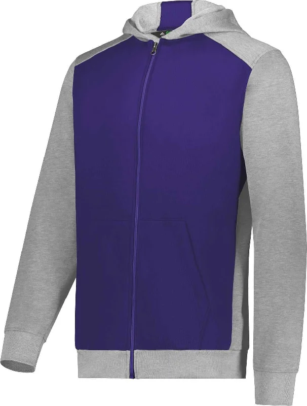 Hoodie for New Year’s Eve-Augusta 6900 Youth Three-Season Fleece Full Zip Hoodie - Purple Gray Heather