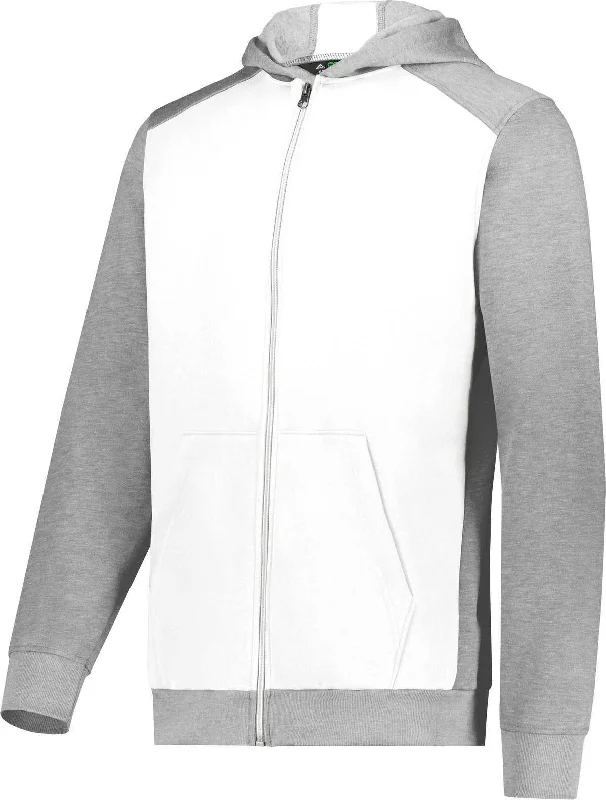 Hoodie for Autumn-Augusta 6900 Youth Three-Season Fleece Full Zip Hoodie - White Gray Heather