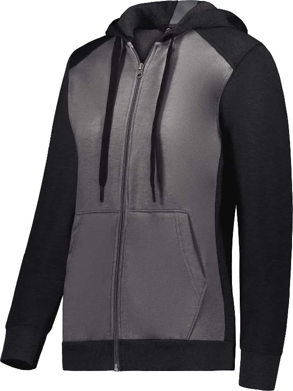 Hoodie with Sleeve Designs-Augusta 6901 Ladies Three-Season Fleece Full Zip Hoodie - Carbon Heather Black