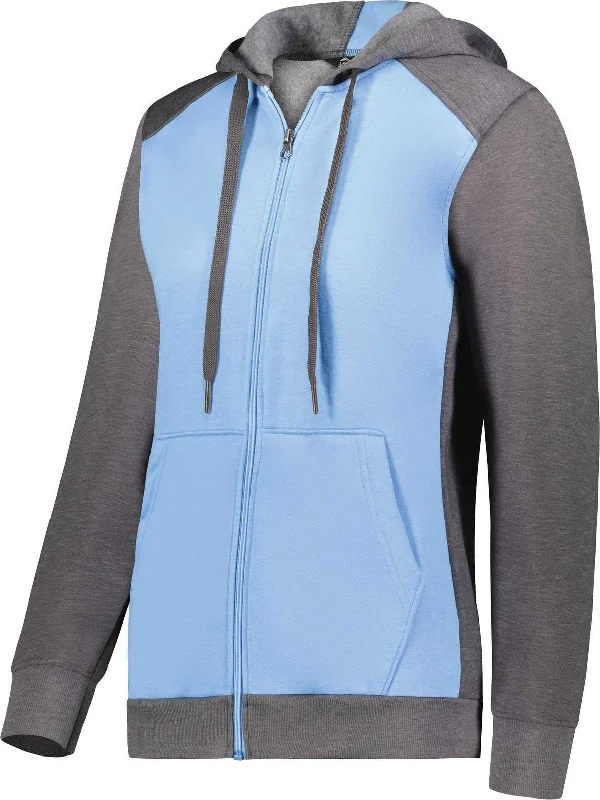 Birthday Hoodie-Augusta 6901 Ladies Three-Season Fleece Full Zip Hoodie - Columbia Blue Carbon Heather