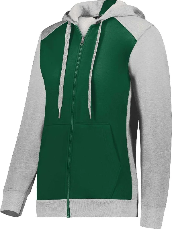 Hoodie for Football Fans-Augusta 6901 Ladies Three-Season Fleece Full Zip Hoodie - Dark Green Gray Heather