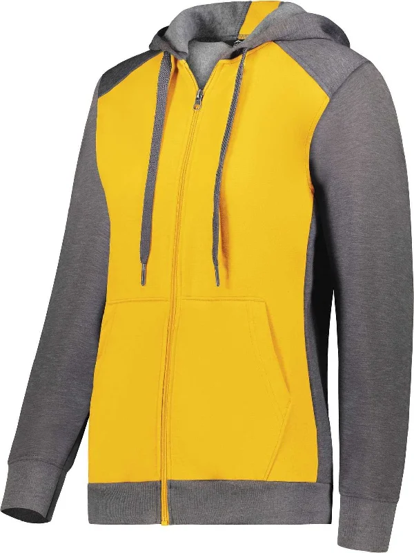 Trendy Hoodie for Men-Augusta 6901 Ladies Three-Season Fleece Full Zip Hoodie - Gold Carbon Heather