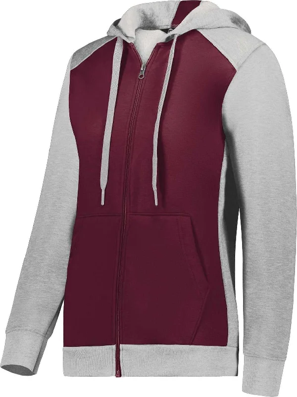 Personalized Family Hoodie-Augusta 6901 Ladies Three-Season Fleece Full Zip Hoodie - Maroon Gray Heather