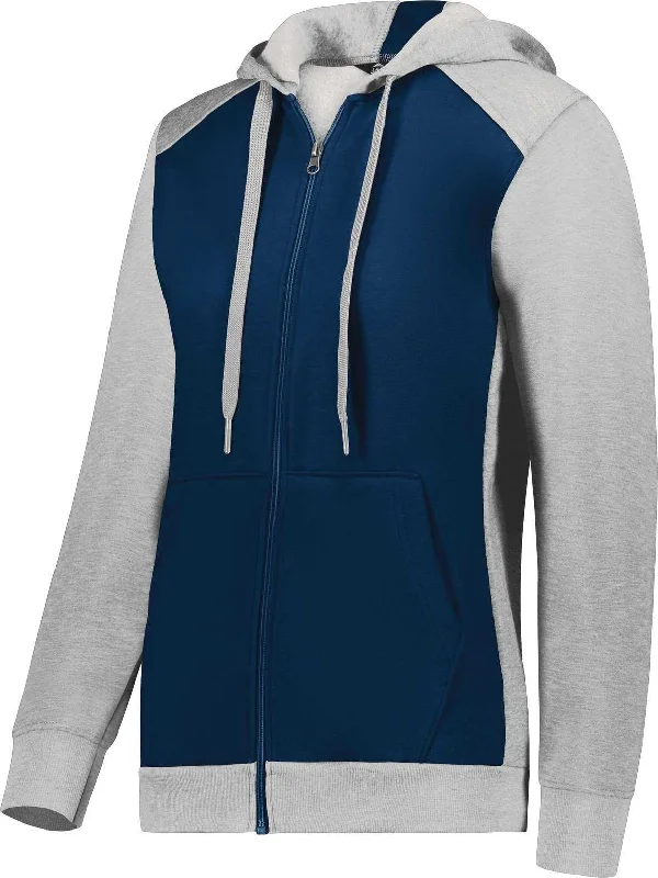 Trendy Hoodie for Women-Augusta 6901 Ladies Three-Season Fleece Full Zip Hoodie - Navy Gray Heather