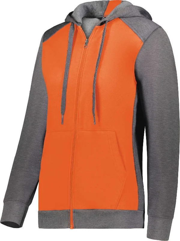 Hoodie for Basketball Fans-Augusta 6901 Ladies Three-Season Fleece Full Zip Hoodie - Orange Carbon Heather