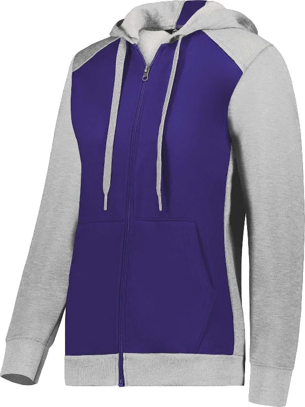 Hoodie with Subtle Designs-Augusta 6901 Ladies Three-Season Fleece Full Zip Hoodie - Purple Gray Heather