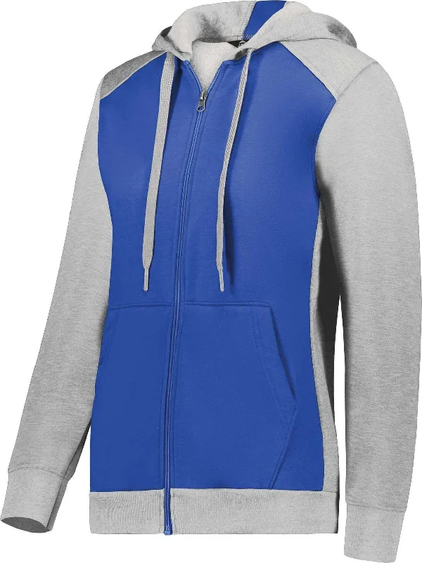 Hoodie with Bold Designs-Augusta 6901 Ladies Three-Season Fleece Full Zip Hoodie - Royal Gray Heather