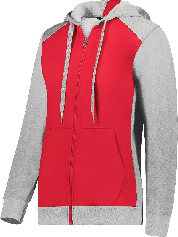 Hoodie with Bright Colors-Augusta 6901 Ladies Three-Season Fleece Full Zip Hoodie - Scarlet Gray Heather