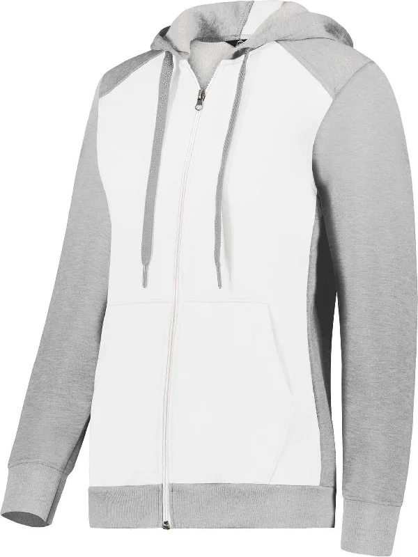 Hoodie for Friends-Augusta 6901 Ladies Three-Season Fleece Full Zip Hoodie - White Gray Heather