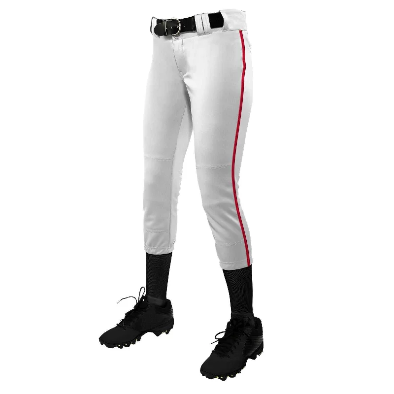 Champro BP11P Tournament with Pipe Softball Pant - White Scarlet