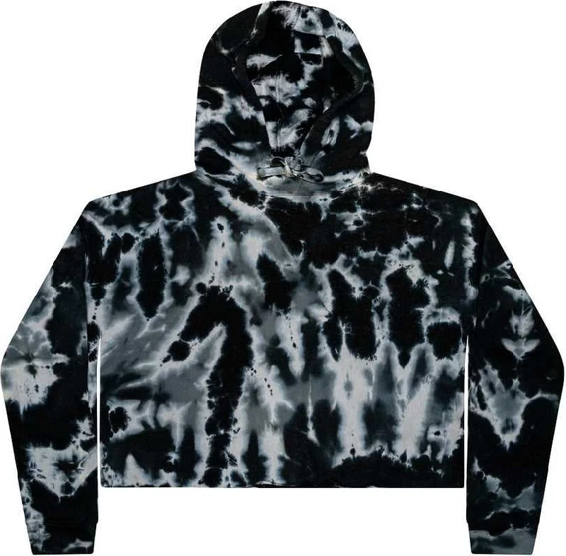 Hoodie for Winter Sports-Colortone 8333 Women's Tie-Dyed Crop Hooded Sweatshirt - Multi Black