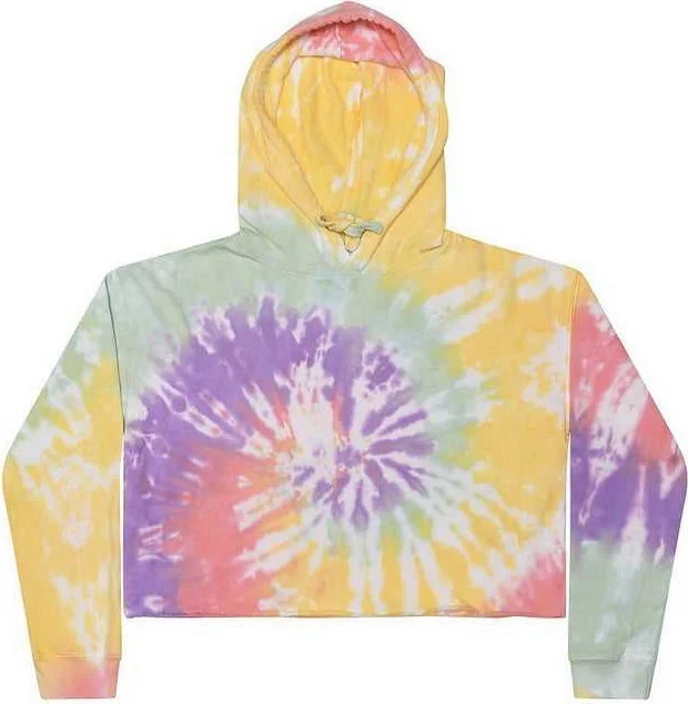 Hoodie with Cartoon Characters-Colortone 8333 Women's Tie-Dyed Crop Hooded Sweatshirt - Zen Rainbow