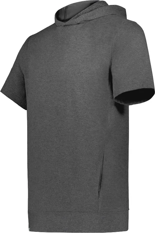 Lightweight Hoodie for Warm Days-Holloway 222605 Youth Ventura Soft Knit Short Sleeve Hoodie - Carbon Heather