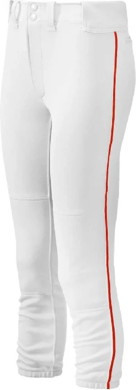 Mizuno Girl's Belted Piped Softball Pant - White Red