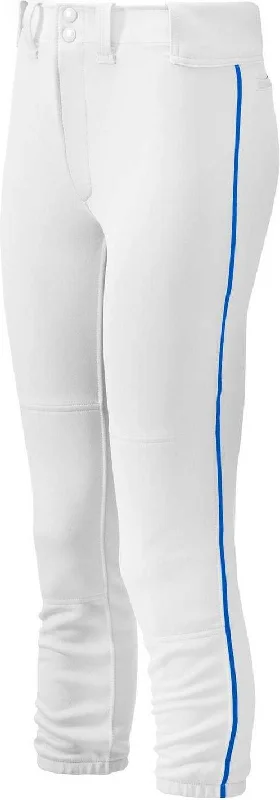 Mizuno Girl's Belted Piped Softball Pant - White Royal