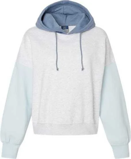 Hoodie for Baseball Fans-MV Sport W23716 Women's Sueded Fleece Colorblocked Crop Hooded Sweatshirt - Arctic Blue