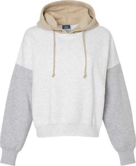 Hoodie with Team Logo-MV Sport W23716 Women's Sueded Fleece Colorblocked Crop Hooded Sweatshirt - Heather