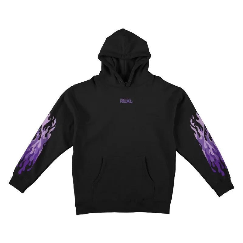 Hoodie with Fun Designs-Real Hood Flames Sleeve - Black