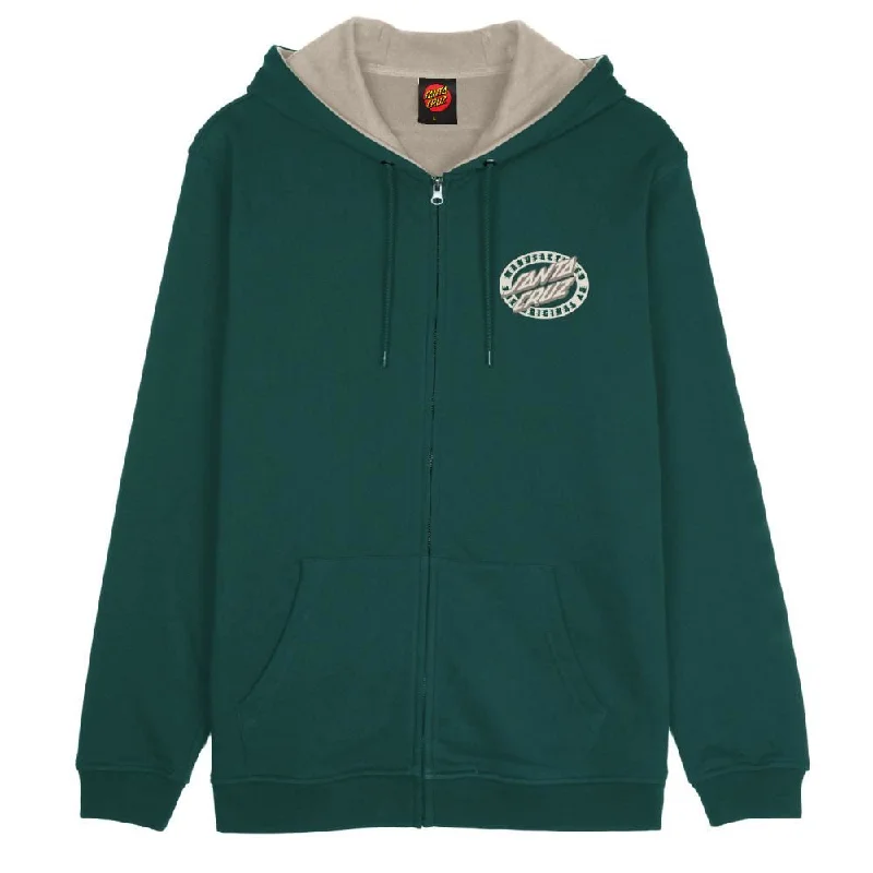 Hoodie with Cool Slogan-Santa Cruz Zip Hood MFG Oval Dot Chest - Rainforest