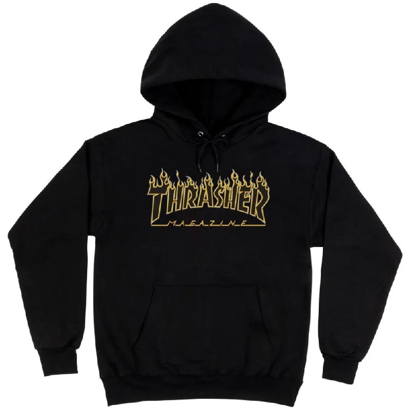 Petite Size Hoodie-Thrasher Hoody Flame Hood - Black / Yellow