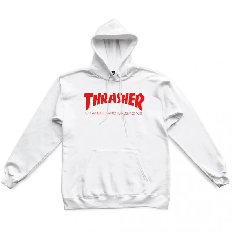 Hoodie for Camping Trips-Thrasher Hoody Skate Mag Hood - White / Red