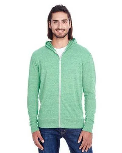 Hoodie for Daily Use-Threadfast Apparel 302Z Unisex Triblend Full-Zip Light Hoodie - Green Triblend