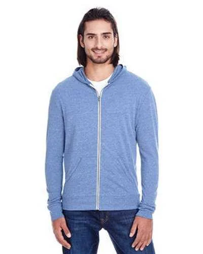 Hoodie with Soft Fleece Material-Threadfast Apparel 302Z Unisex Triblend Full-Zip Light Hoodie - Navy Triblend