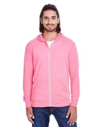 Hoodie with Ribbed Cuffs-Threadfast Apparel 302Z Unisex Triblend Full-Zip Light Hoodie - Neon Pink Tribendld