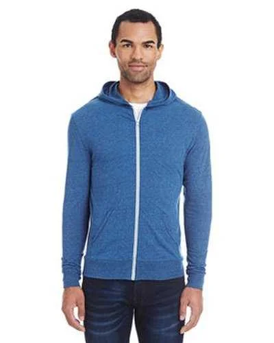 Hoodie for Outdoor Workouts-Threadfast Apparel 302Z Unisex Triblend Full-Zip Light Hoodie - Royal Black Triblend